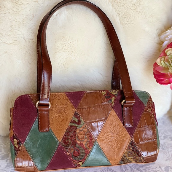 multi coloured leather patchwork bags